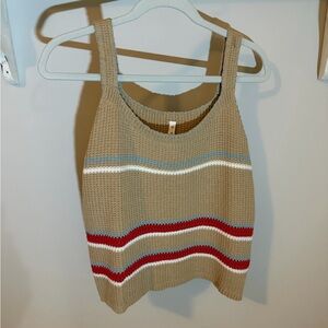 Striped Knit Tank Top - Tan, Red, Blue, White